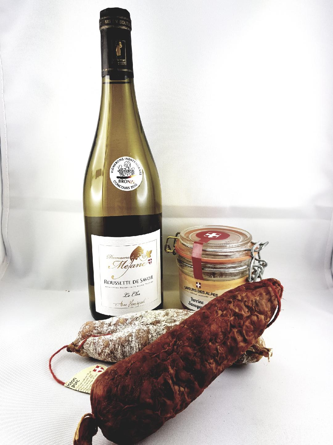 Coffret cadeau saucissons, terrine et vin blanc - fromages et vins de Savoie